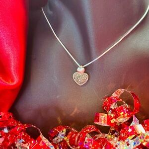 Sterling Silver Marcasite Heart Pendant Necklace 16" Box Chain